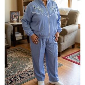 Vintage blueEmbroidered Women's pants and jacket